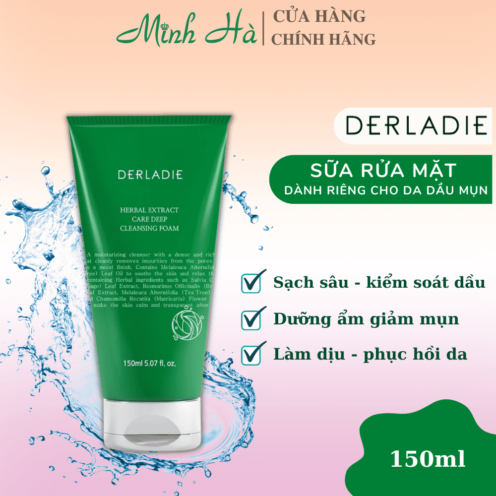 Sữa rửa mặt Derladie tràm trà Herbal Extract Care Deep 150ml sạch sâu, kiềm dầu dành cho làn da dầu mụn