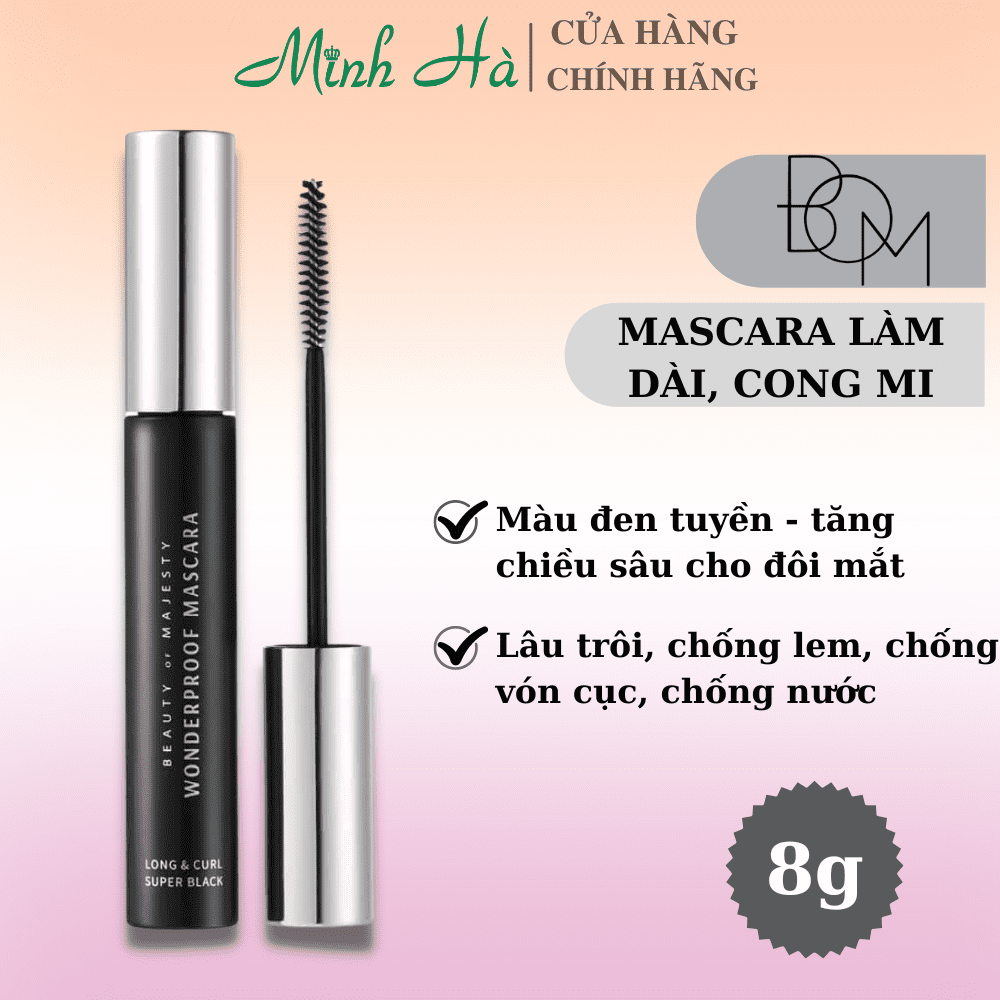 Mascara Bom Wonderproof 8g #01 Super Black lâu trôi giúp mi dài và cong tự nhiên cỡ C