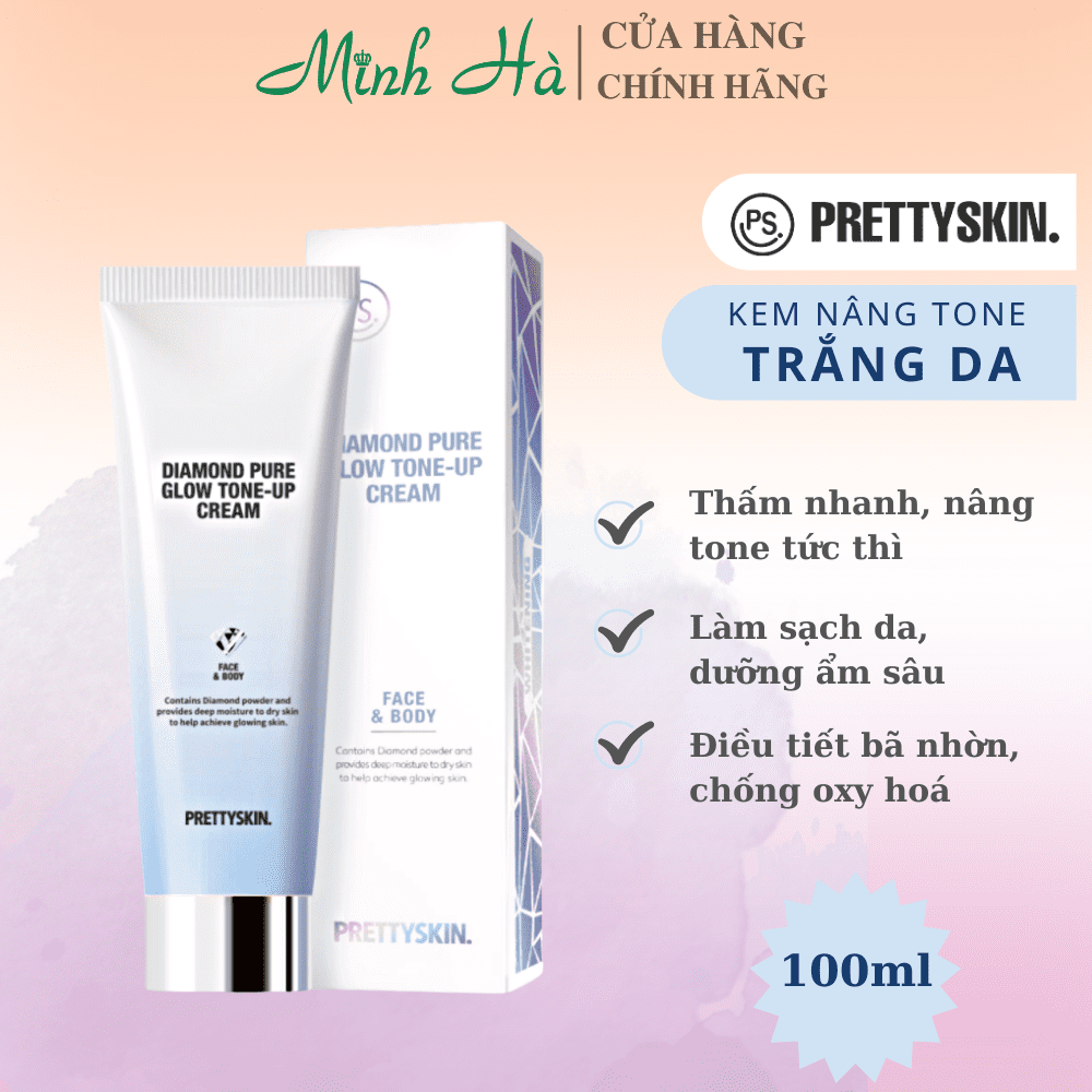 Kem dưỡng nâng tone Prettyskin Face & Body Diamond Pure Glow Tone Up Cream 100ml cho da sáng mịn
