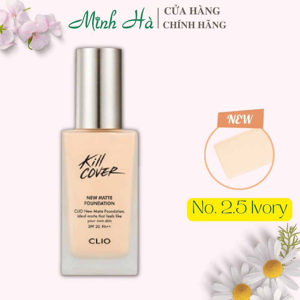 Kem nền Clio Kill Cover New Matte Foundation SPF20 PA++ 38g cho lớp nền mỏng nhẹ, lì suốt ngày dài
