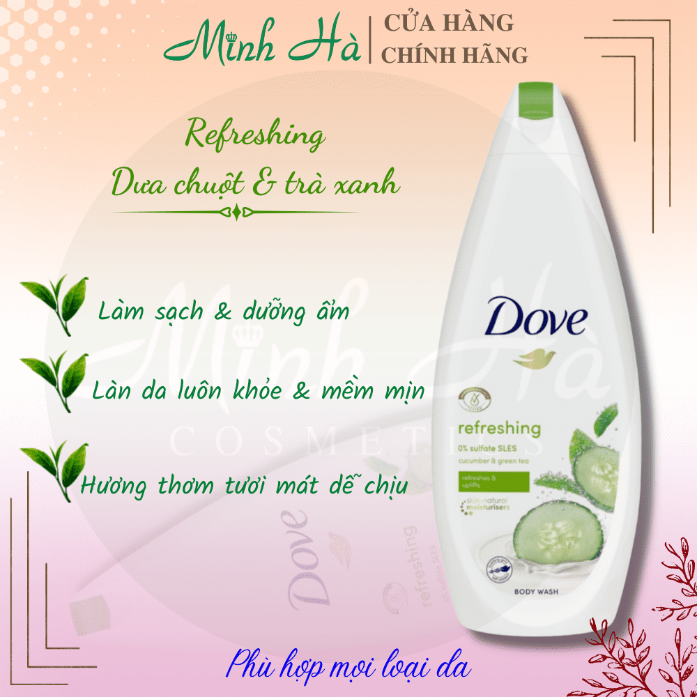 Sữa tắm dove 500ml giúp làm sạch, dưỡng ẩm và nuôi dưỡng làn da từ bên trong thích hợp cho mọi loại da