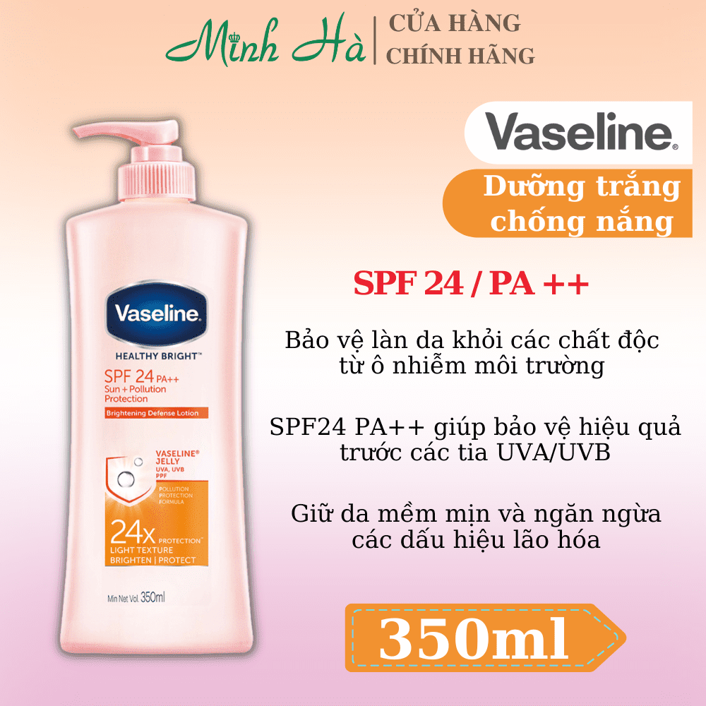 Sữa dưỡng thể Vaseline Healthy White 350ml dưỡng trắng da không nhờn rít