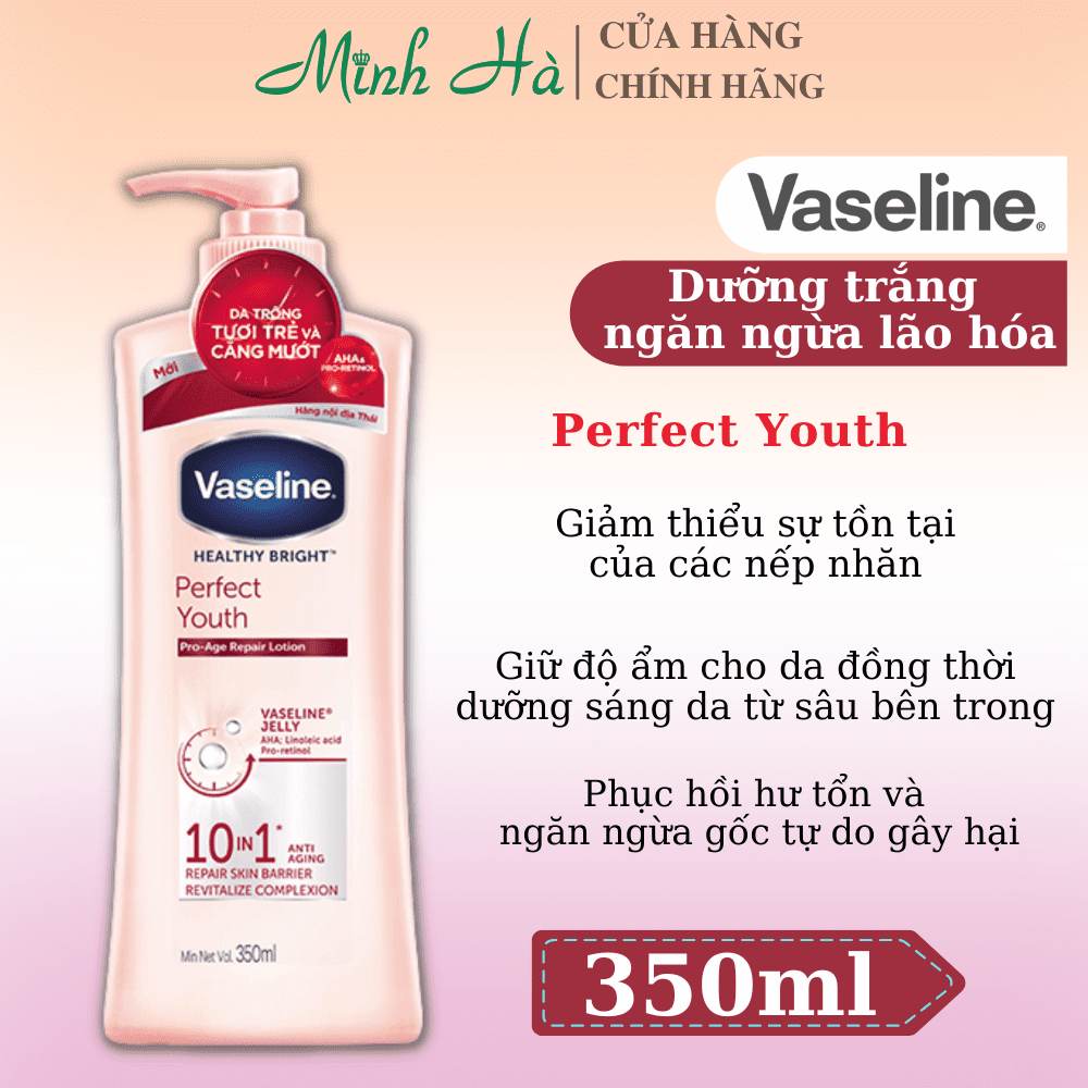 Sữa dưỡng thể Vaseline Healthy White 350ml dưỡng trắng da không nhờn rít