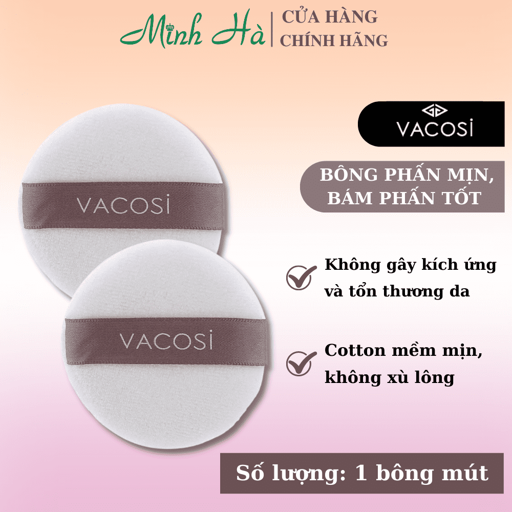 Bông phấn khô Vacosi BP19 bông mút hình tròn, có quai cầm tiện lợi