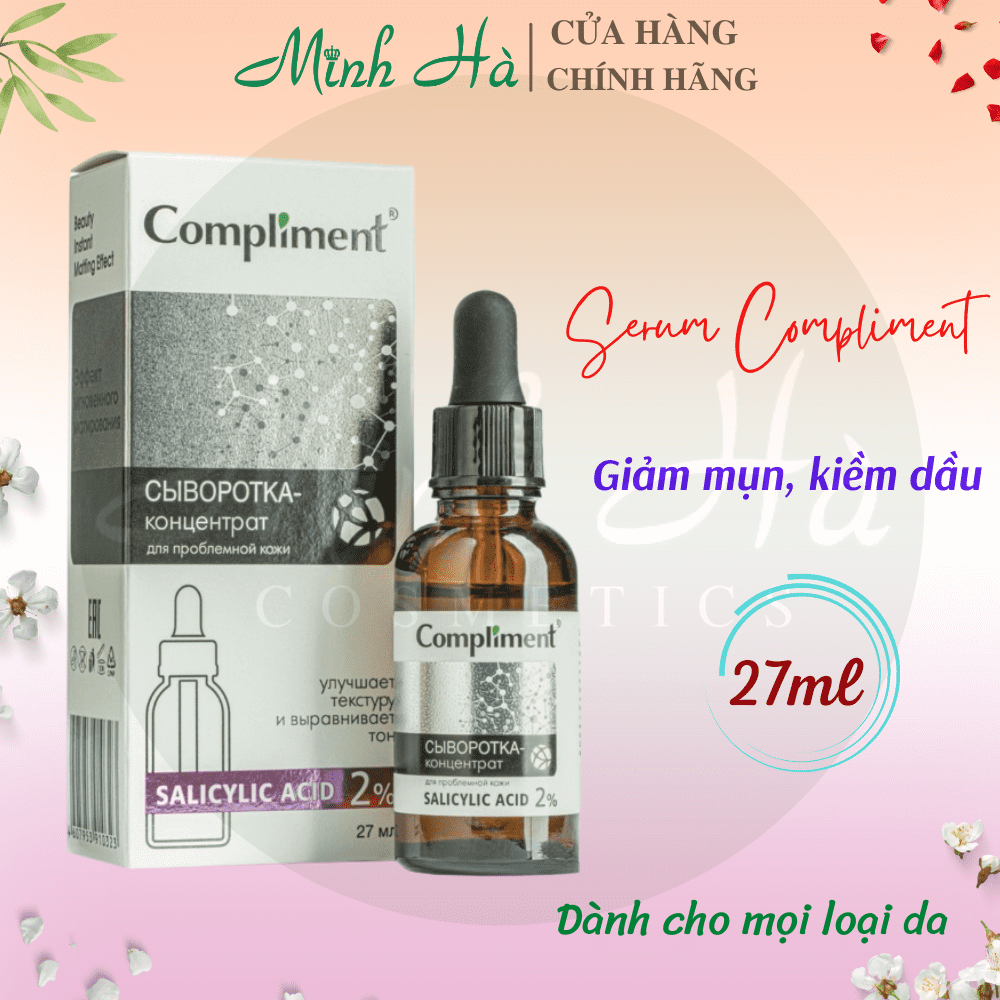 Serum Compliment 2% BHA ,5% Hyaluronic Acid & 20% Vitamin C AHA BHA PHA 27ml làm sạch da, giảm mụn trắng da căng bóng