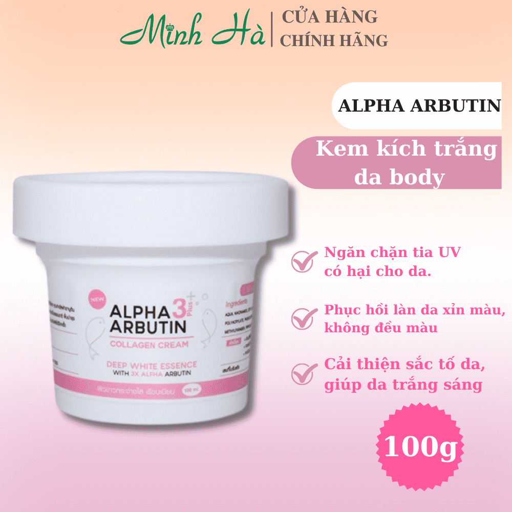 Kem dưỡng trắng da toàn thân Alpha Arbutin Collagen 3 plus Cream Deep White Essence 100g nâng tông và kích trắng