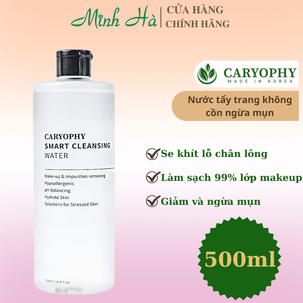 Nước tẩy trang Caryophy Smart Cleansing Water 500ml không cồn giảm tình trạng mụn