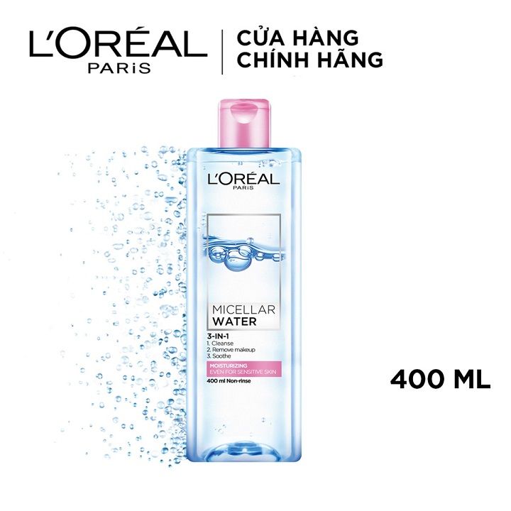 Nước tẩy trang Loreal Paris Micellar Water 3-in-1 400ml không chứa cồn làm sạch và mềm da