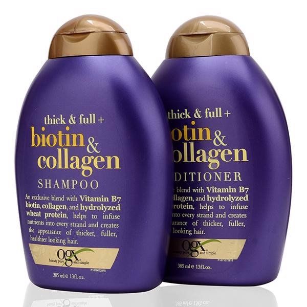Combo 2 chai dầu gội xả Biotin Collagen Thick & Full OGX 385ml bản Mỹ dưỡng mọc tóc, giảm gãy rụng