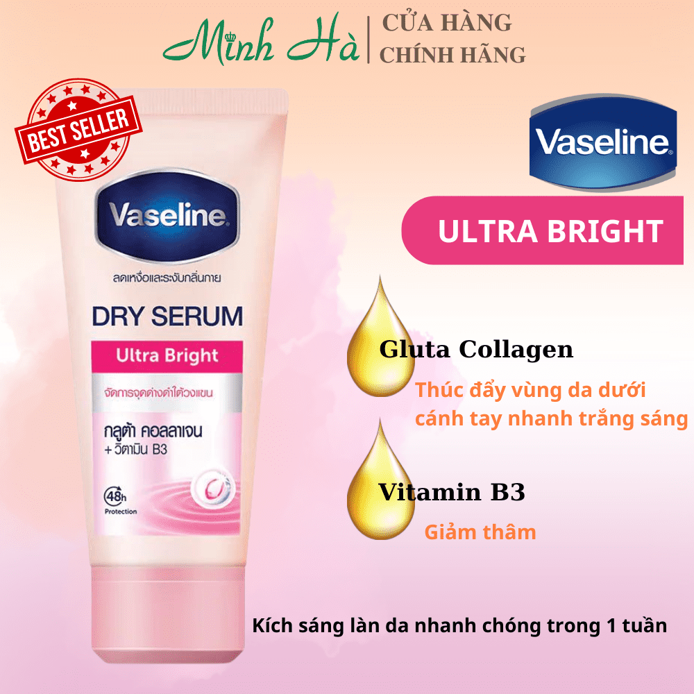 Serum dưỡng trắng nách Vaseline Dry Serum 45ml giúp da trắng sáng tức thì