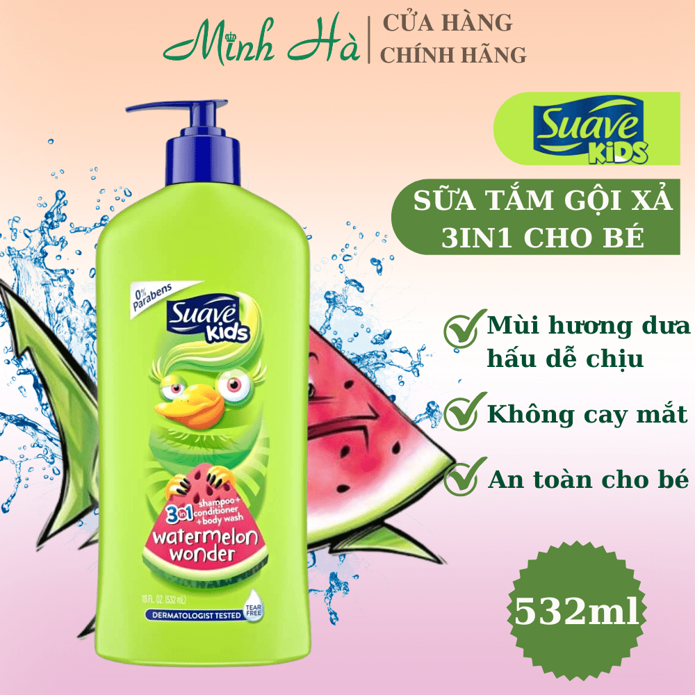 Sữa tắm Suave Kids Wonder 3 in 1 532ml sữa tắm gội, xả cho bé
