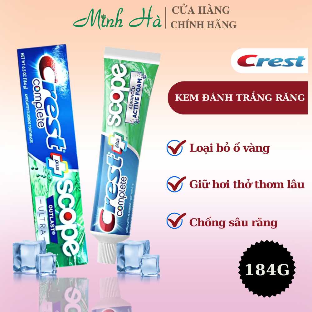 Kem đánh răng Crest 3D White Advanced Triple Whitening 158g trắng răng bảo vệ chống lại sâu răng