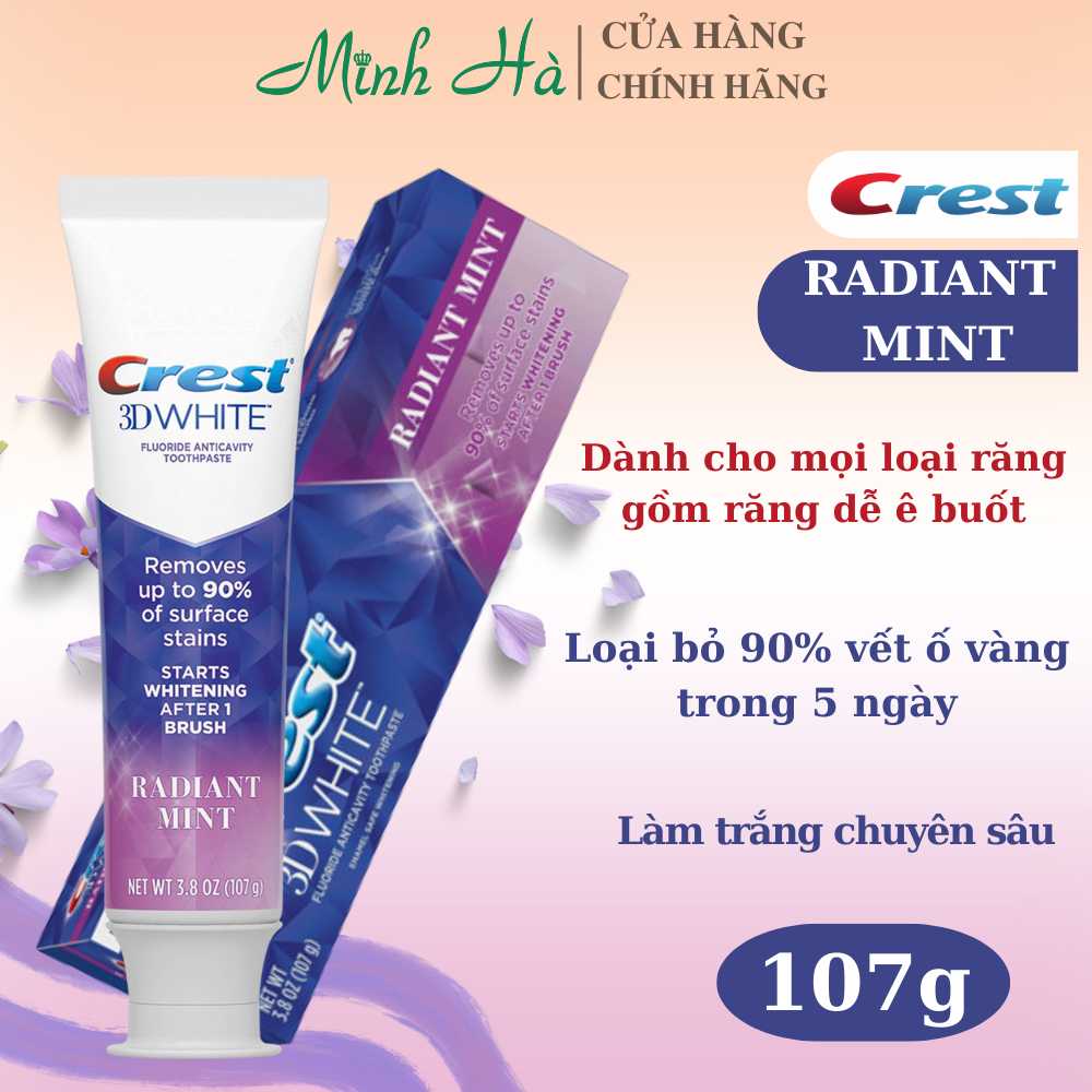 Kem đánh răng Crest 3D White Advanced Triple Whitening 158g trắng răng bảo vệ chống lại sâu răng