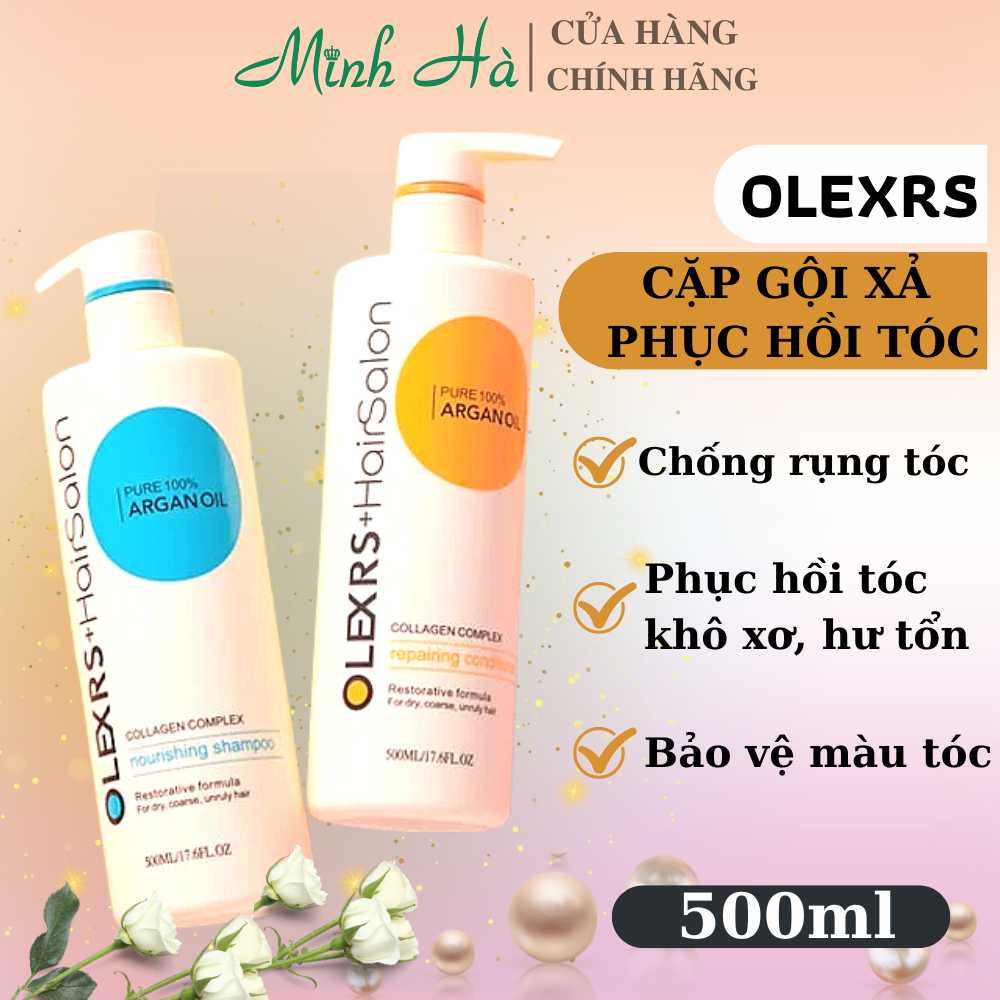 Cặp gội xả Olexrs Hair Salon Argan Oil Collagen Complex 500/960ml hỗ trợ mọc tóc, dưỡng tóc mềm mượt