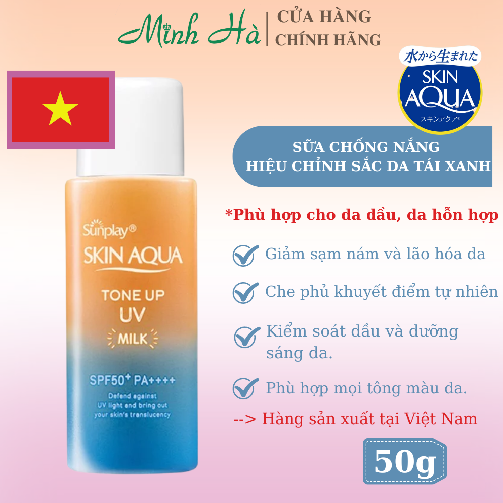 Kem chống nắng Skin Aqua Tone Up UV Essence/Milk SPF50+ PA++++ 50g bản nội địa Nhật và sản xuất tại Việt Nam