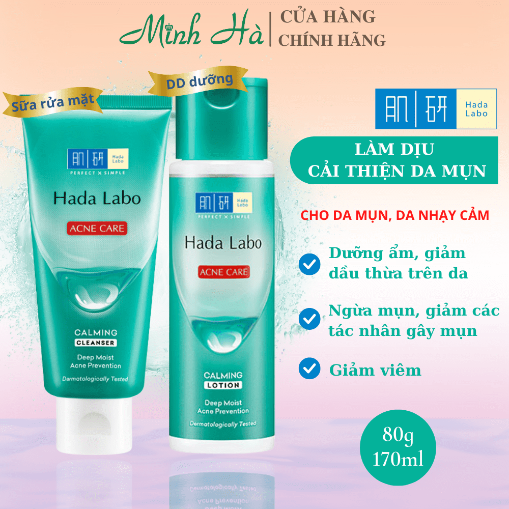 Bộ dưỡng ẩm Hada Labo Acne Care 250g dành cho da mụn, nhạy cảm sạch sâu dịu nhẹ cải thiện sau 7 ngày