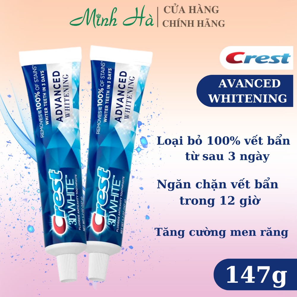 Kem đánh răng Crest 3D White Advanced Triple Whitening 158g trắng răng bảo vệ chống lại sâu răng