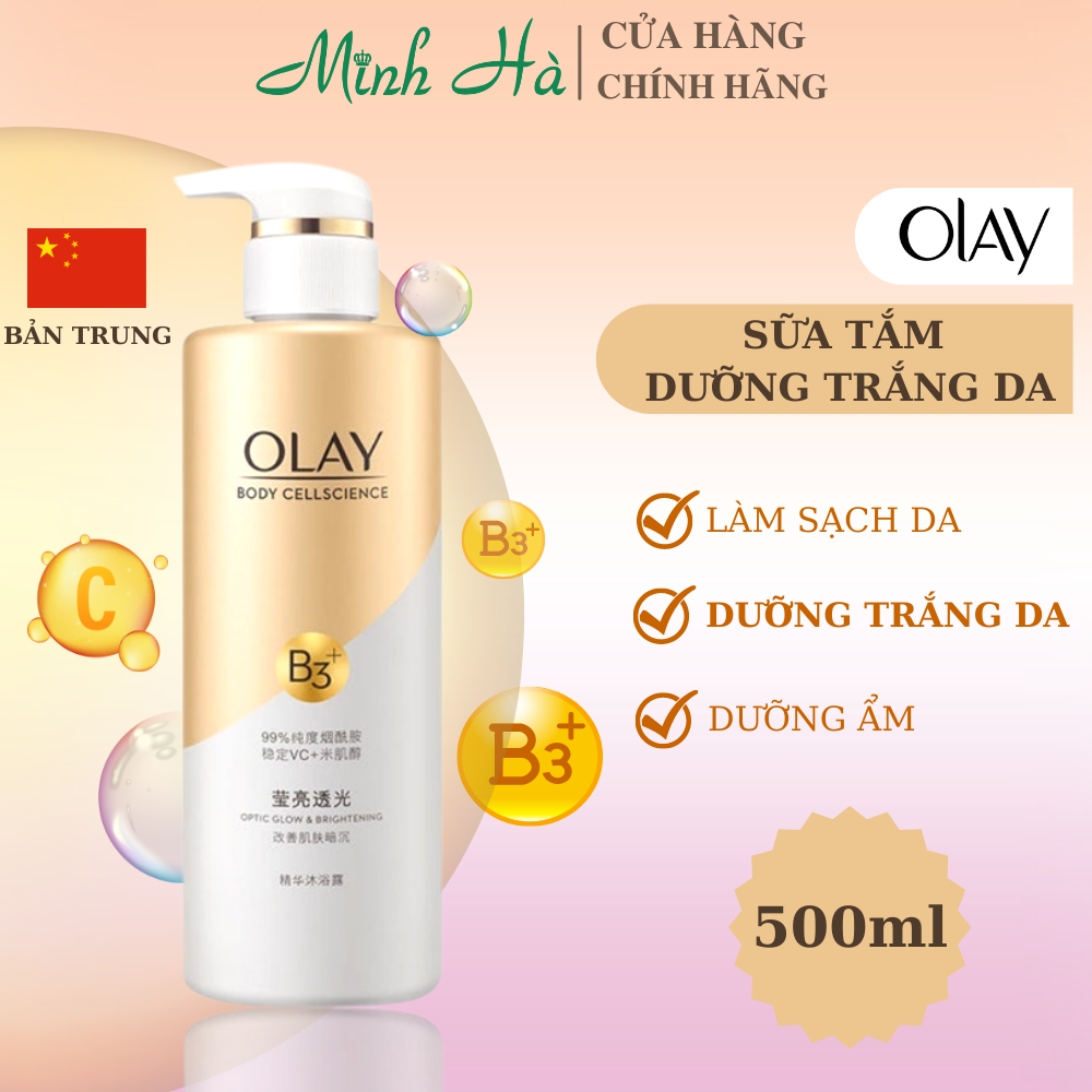 Sữa tắm Olay B3+ Vitamin C Creme Body Wash 500ml (bản Trung) + (bản Thái) dưỡng trắng da
