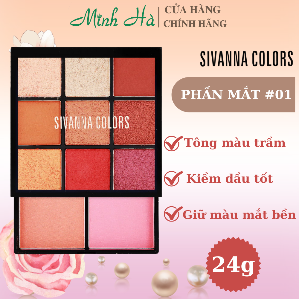 Bảng phấn má hồng & mắt Sivanna Colors Epic Eye And Cheek Palette HF4034 24g tông màu đỏ hồng nhũ vàng