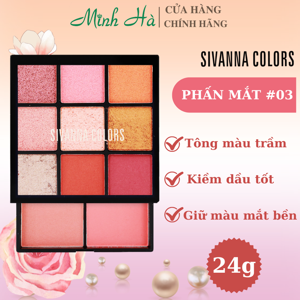 Bảng phấn má hồng & mắt Sivanna Colors Epic Eye And Cheek Palette HF4034 24g tông màu đỏ hồng nhũ vàng