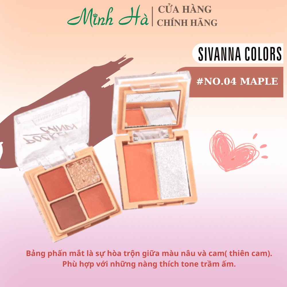 Bảng phấn mắt 4 ô Sivanna Color Pocket Candy Face Palette 9.6g chất mịn bám màu lâu trôi