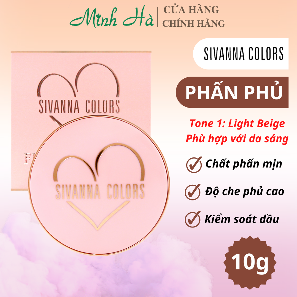 Phấn phủ Sivanna Colors Flawless Stay Powder Foundation HF8125 10g #01 Light Beige kiểm soát dầu, che phủ cao