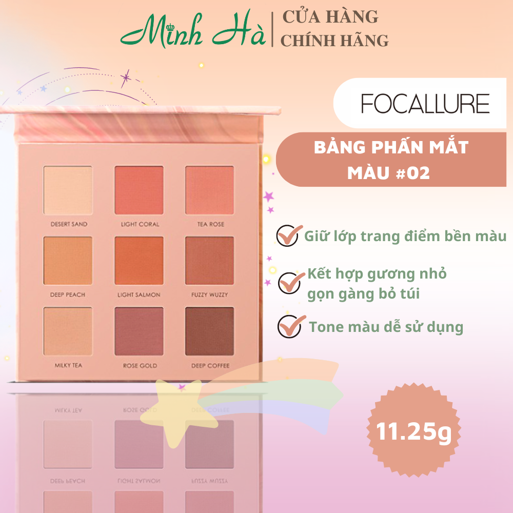 Bảng phấn mắt Focallure FA62 pan eyeshadow palette #02 11.25g 9 màu tạo chiều sâu cho mắt
