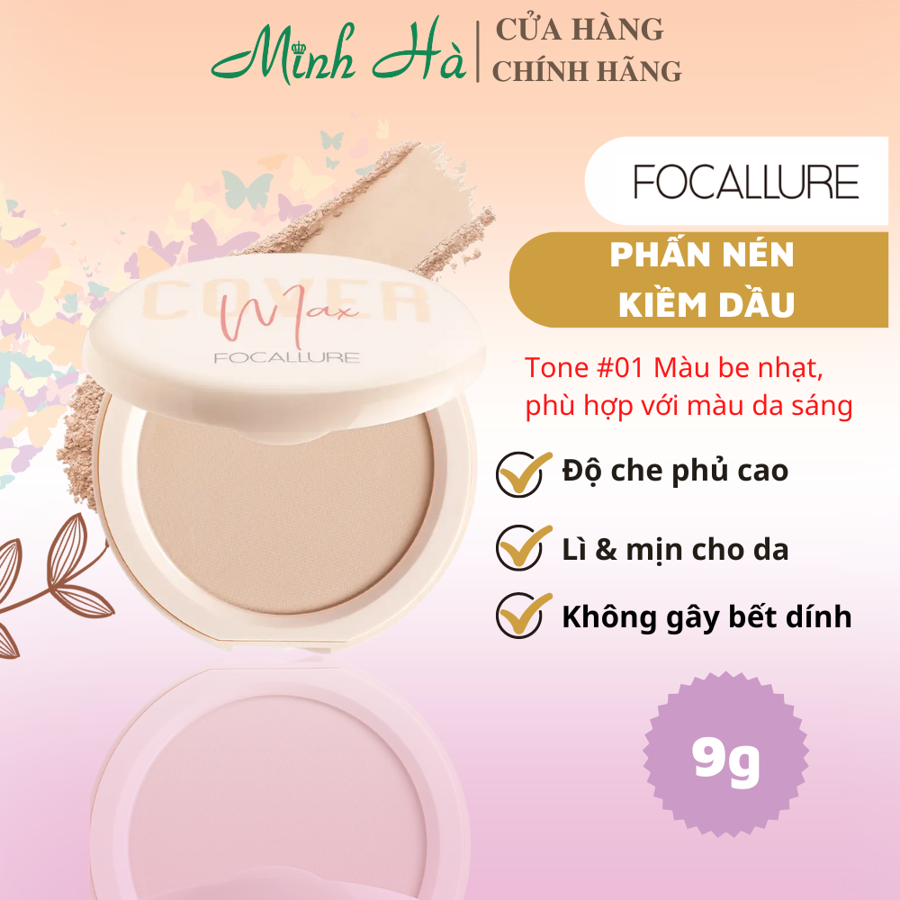 Phấn nền dạng nén Focallure FA155 #01 Light Beige 9g bổ sung vitamin C kiềm dầu