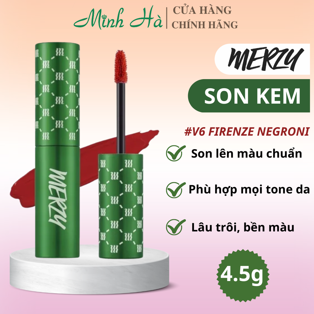 Son kem lì Merzy The First Velvet Tint #V6 Firenze Negron xanh lá 4.5g lâu trôi bền màu