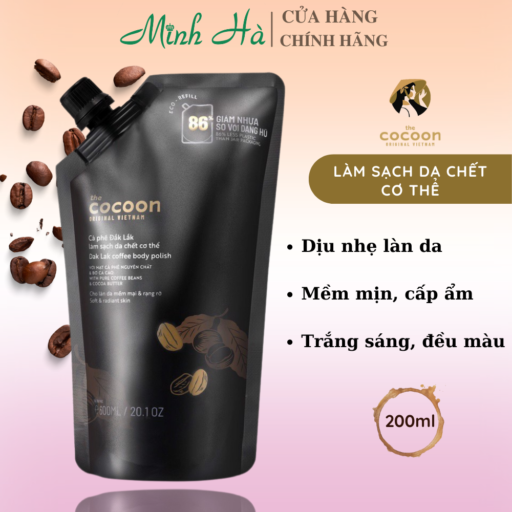 Tẩy da chết Cà Phê Đắk Lắk Cocoon 600ml dạng túi - làm sạch da chết