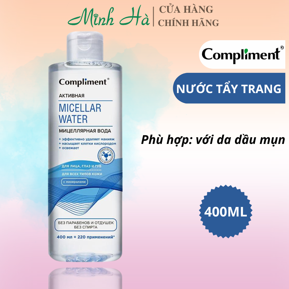 Nước tẩy trang Compliment Micellar Water 400ml giúp làm sạch da, phù hợp mọi loại da