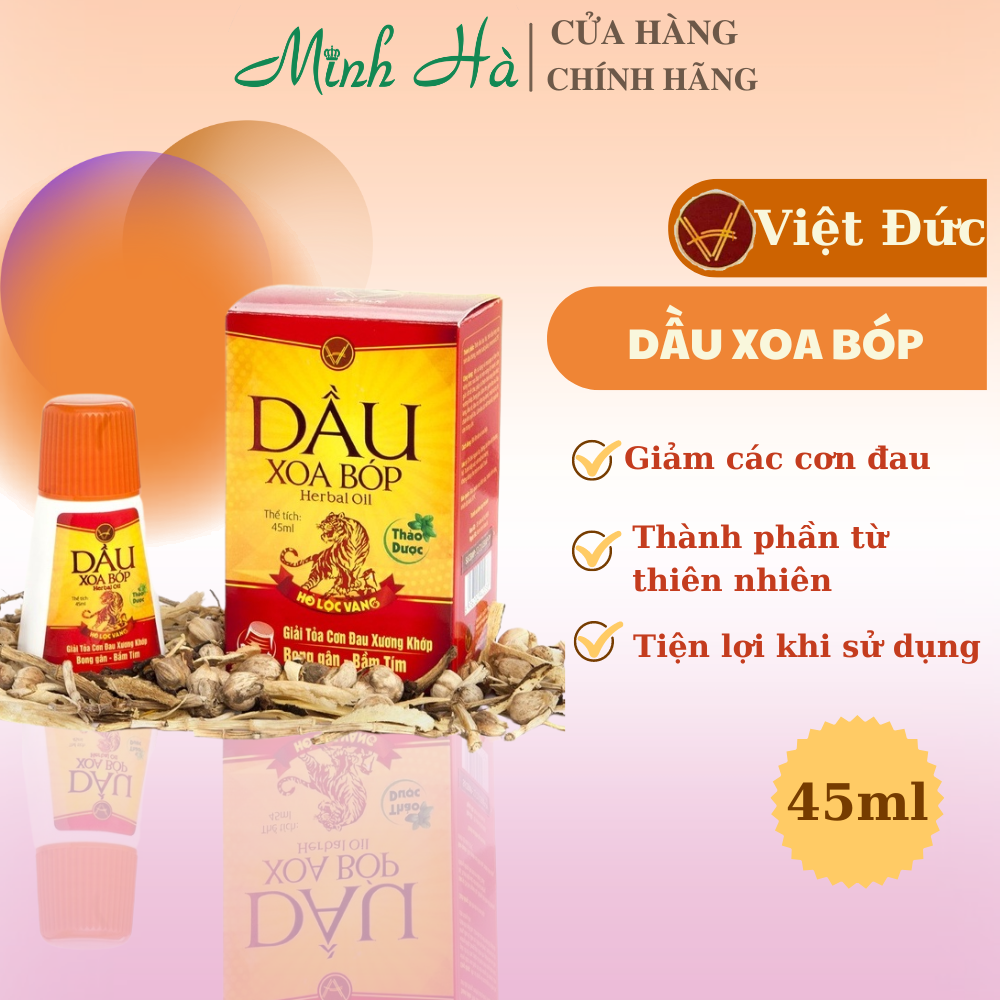 Dầu xoa bóp thảo dược Việt Đức Herbal oil Hổ lộc vàng 45/85ml giảm đau nhức