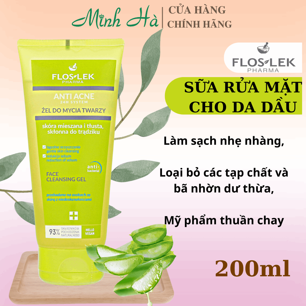 Sữa rửa mặt Floslek Pharma Anti Acne Face Cleansing Gel 200ml giúp làm sạch và dịu da