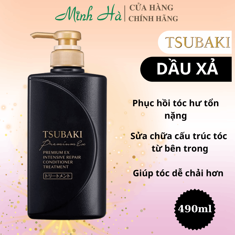 Gội xả Premium EX Intensive Repair Tsubaki 490ml (Màu đen) phục hồi và tái tạo hư tổn