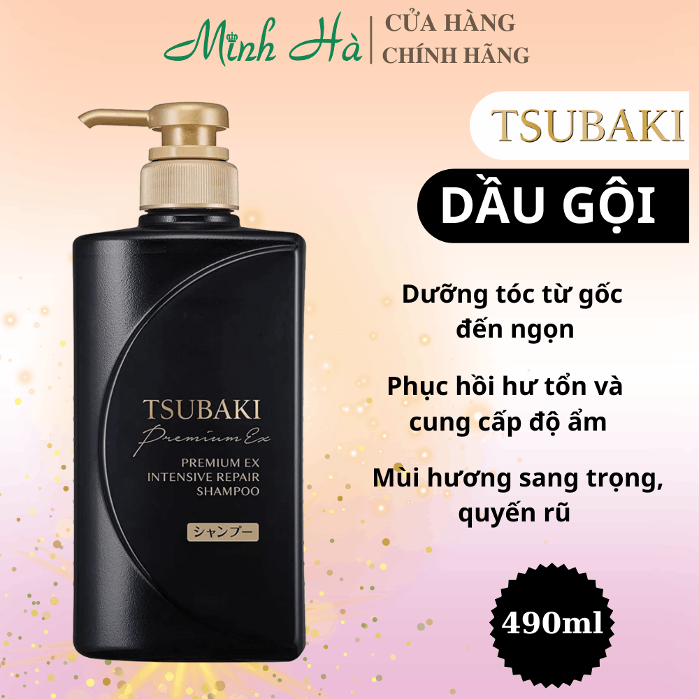 Gội xả Premium EX Intensive Repair Tsubaki 490ml (Màu đen) phục hồi và tái tạo hư tổn