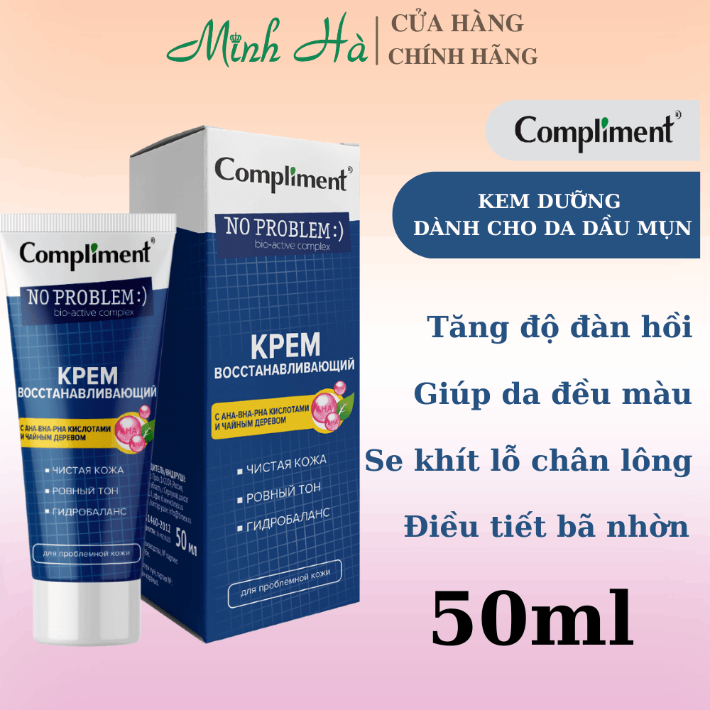 Kem dưỡng Compliment No Problem AHA BHA 50ml dành cho da dầu mụn se khít lỗ chân lông, làm đều màu
