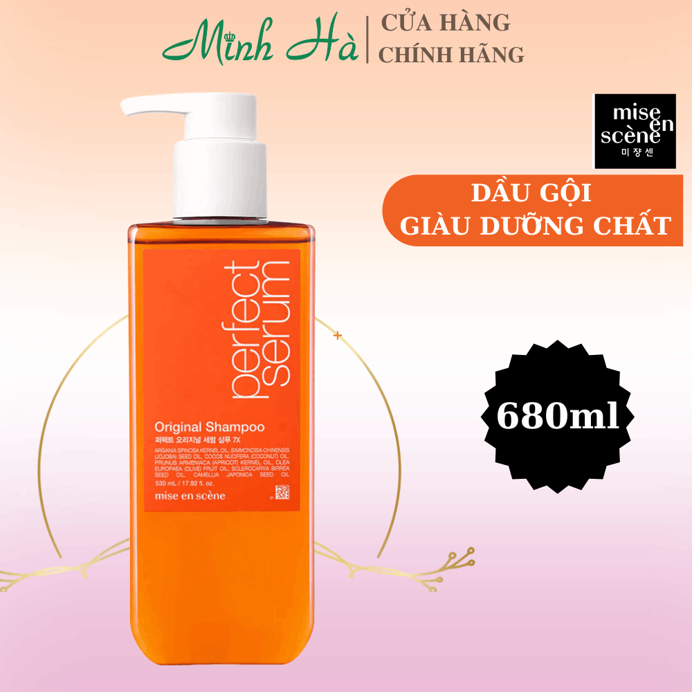 Dầu gội xả Miseen Scène Perfect Serum Super Rich Shampoo 680ml giúp mái tóc mượt mà phục hồi hư tổn
