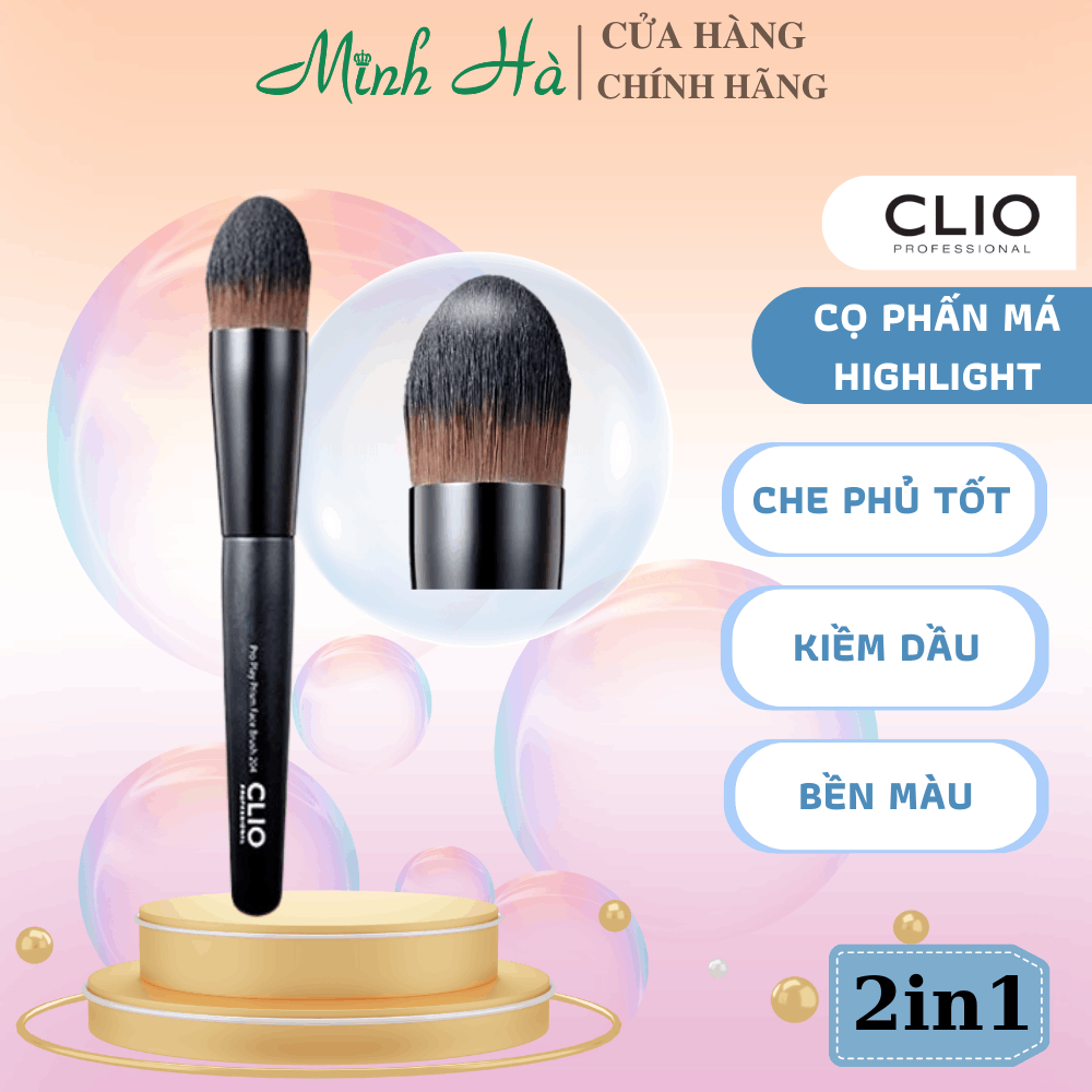 Cọ phấn má + highlight Clio Pro Play Prism Face Brush 204 3g cọ lông mềm mại, tạo cảm giác dễ chịu