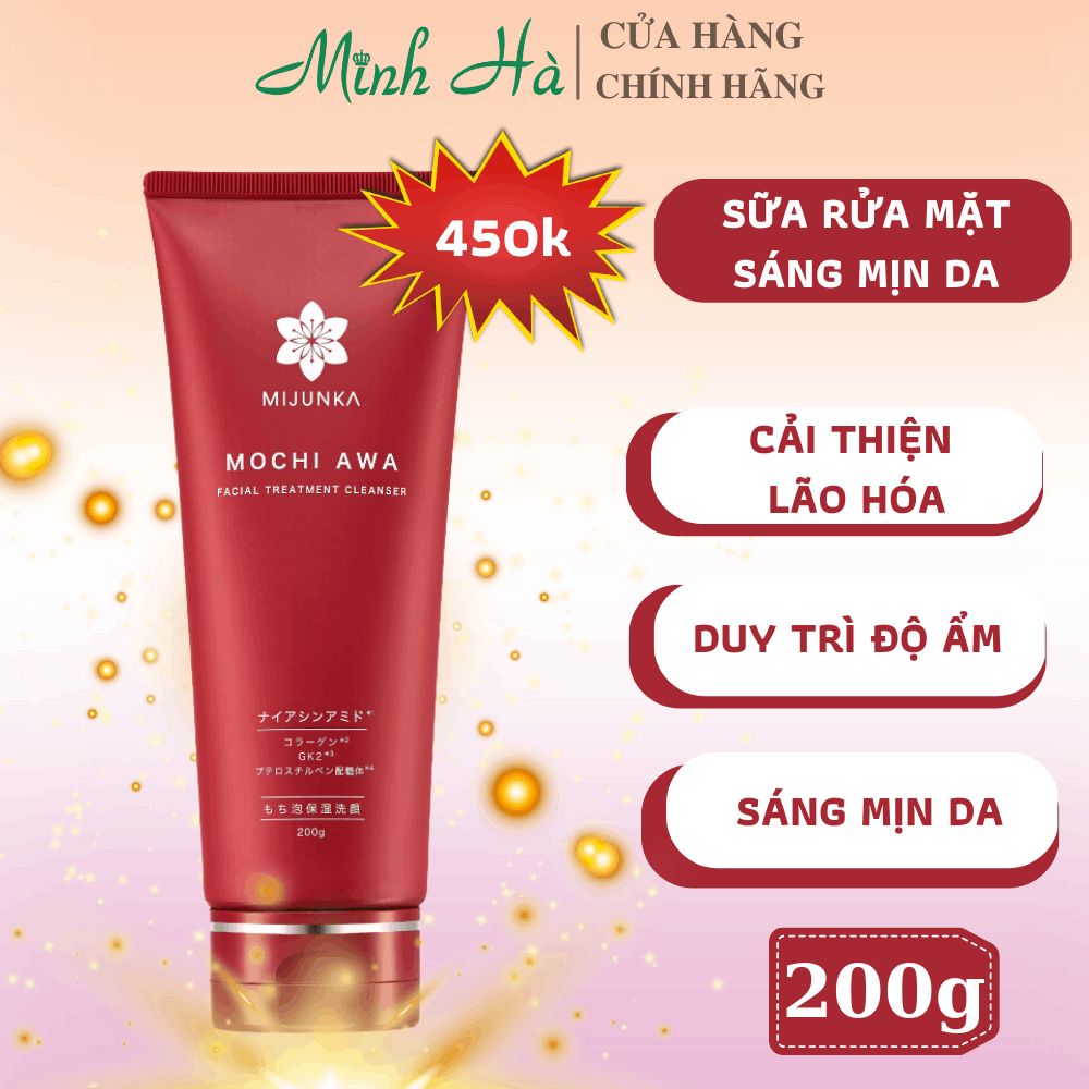 Sữa rửa mặt MIJUNKA Mochi Awa Facial Treatment Cleanser 200g lớp bọt mịn nhẹ nhàng làm sạch da