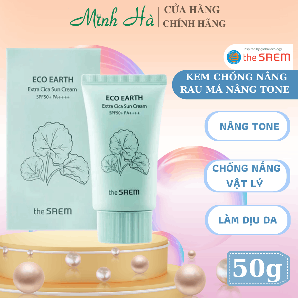 Kem chống nắng The Saem Eco Earth Pink Sun Cream EX SPF50+ PA++++ 50g nâng tone da nhẹ nhàng tự nhiên