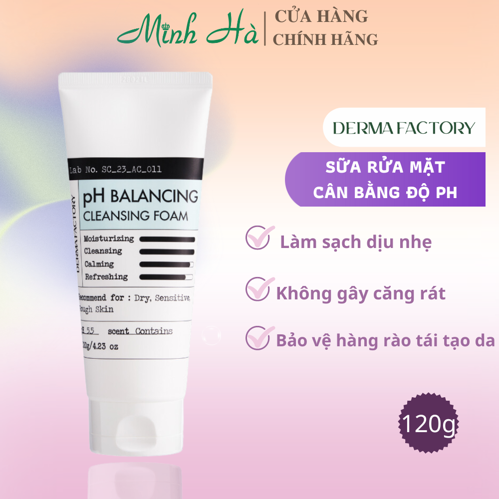 Sữa rửa mặt Derma Factory pH Balancing Cleansing Foam 120g cấp ẩm sâu và làm dịu da