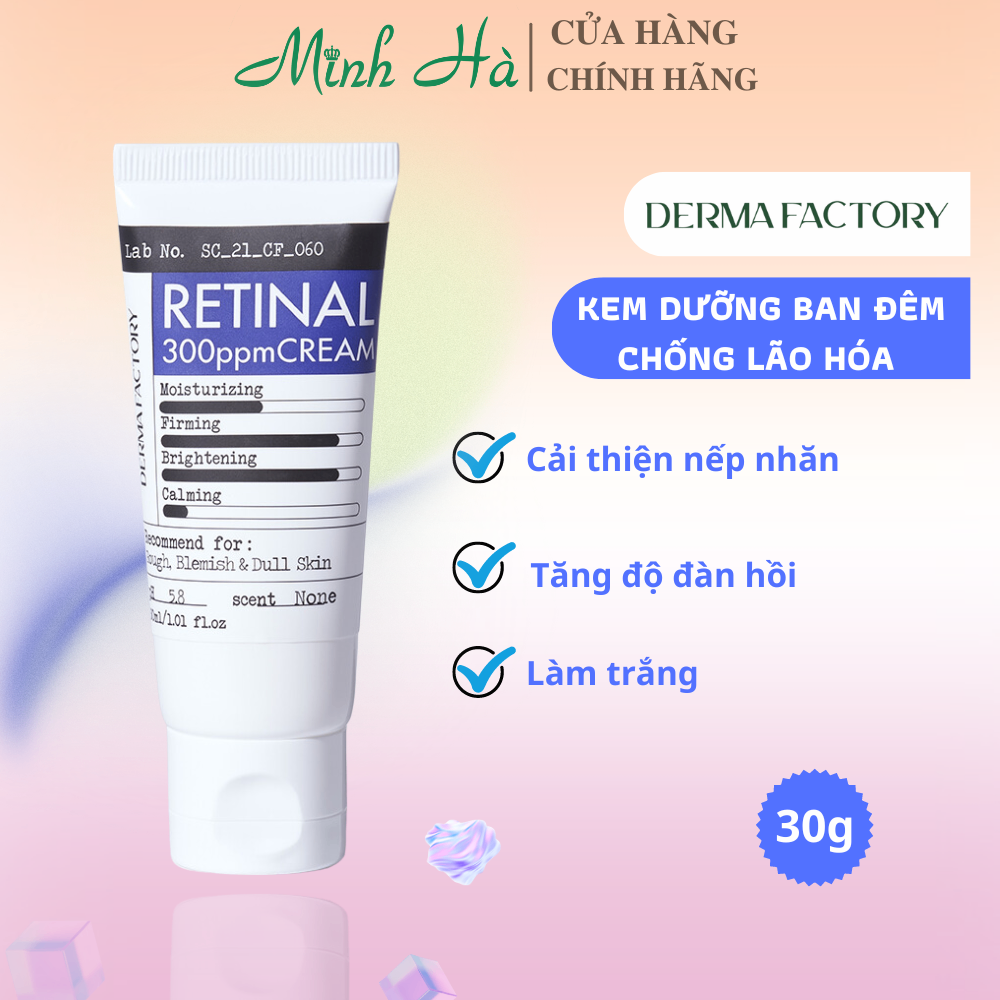Kem dưỡng ban đêm Derma Factory Retinal 300ppm Cream 30g chống lão hóa