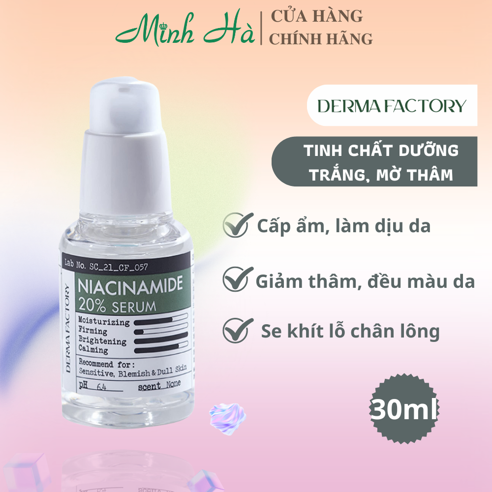 Tinh chất Derma Factory Niacinamide 20% 30ml dưỡng trắng, mờ thâm da