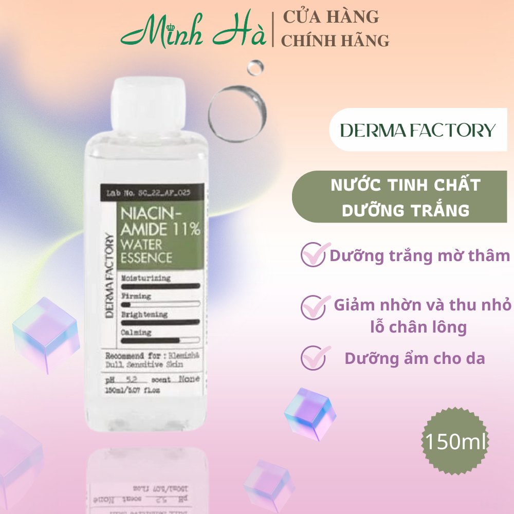 Nước tinh chất Derma Factory Niacinamide 11% Water Essence Toner 150ml dưỡng trắng làm dịu sáng da