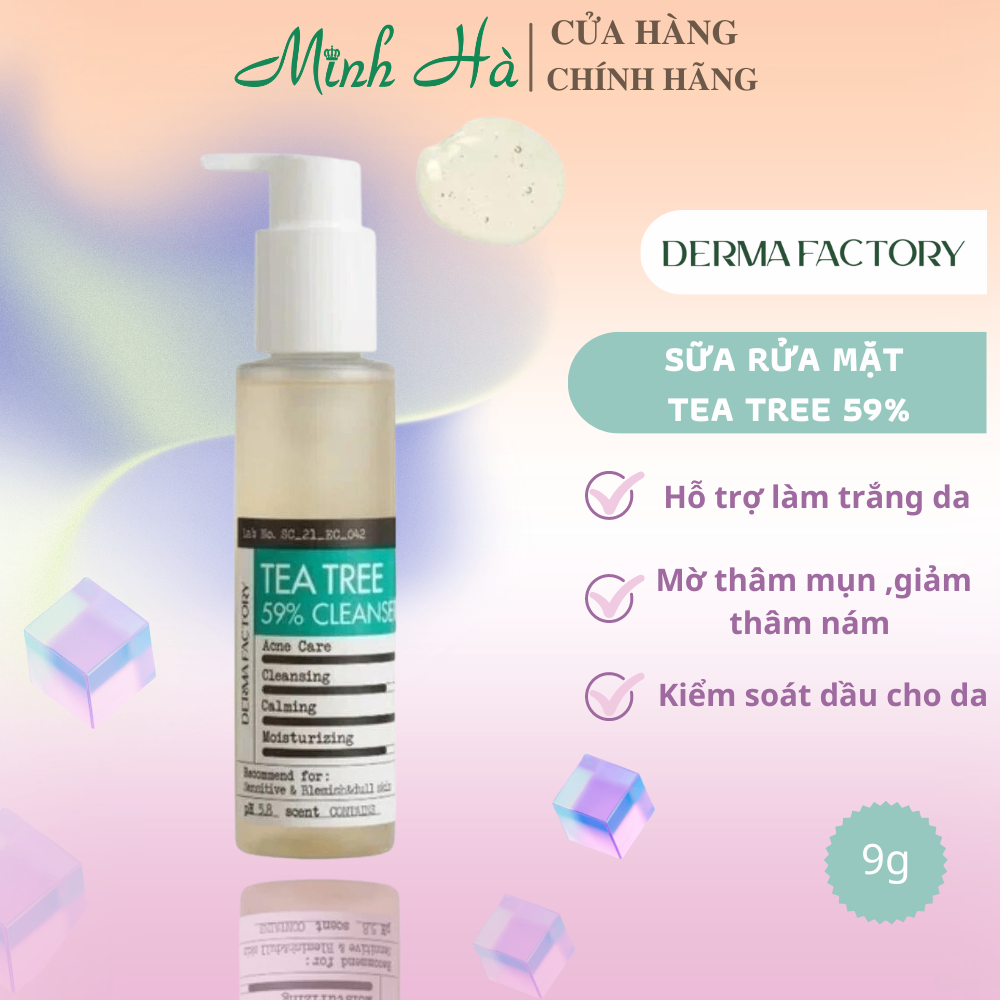 Sữa rửa mặt Derma Factory Tea Tree 59% Cleanser 150ml kiểm soát mụn, làm dịu da