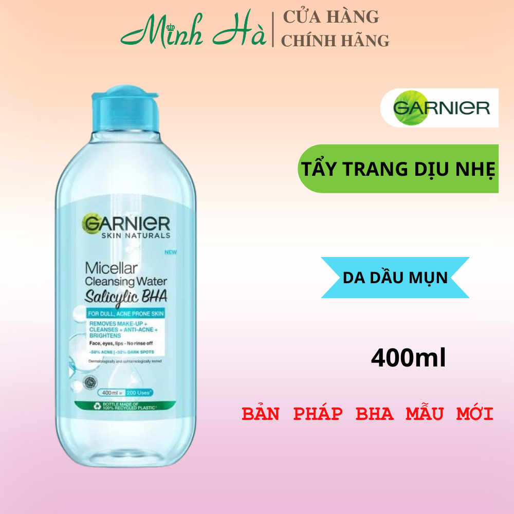 Tẩy trang Garnier Cleansing Water 400ml đủ màu vàng, hồng, xanh lá, xanh dương, đỏ giúp làm sach da dịu nhẹ