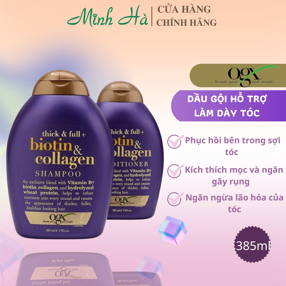 [Bản Thái Nhập Khẩu] Dầu gội xả Biotin Collagen Thick & Full OGX 385ml giúp mái tóc dày hơn, bồng bềnh và chắc khỏe