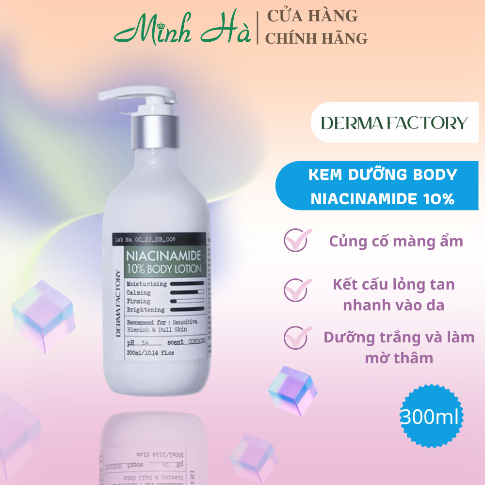 Kem dưỡng toàn thân Derma Factory Niacinamide 10% Body Lotion 300ml cấp ẩm dưỡng trắng
