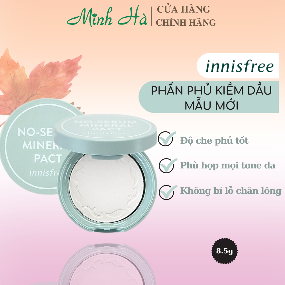 Phấn phủ Innisfree No Sebum Mineral Pact dạng nén 8.5g giúp kiềm dầu giữ lớp nền lâu trôi