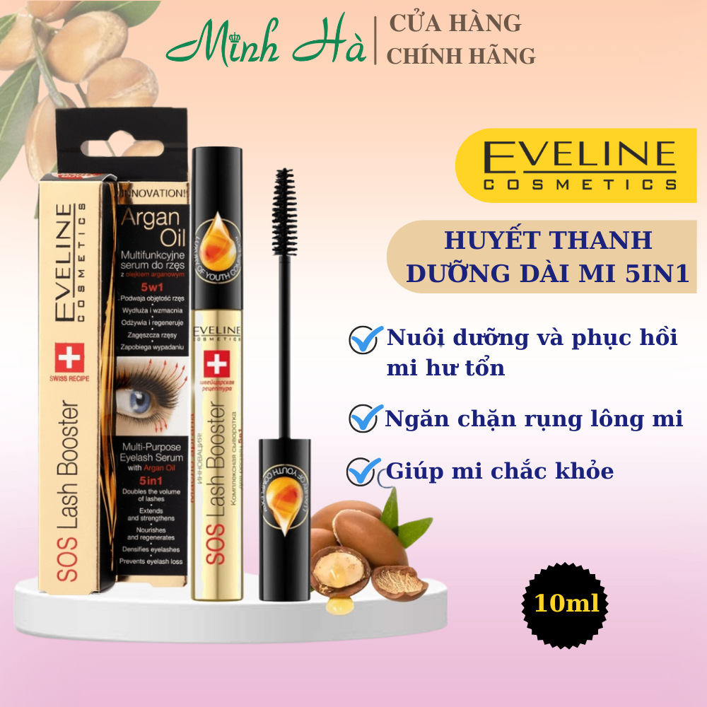 Huyết thanh dưỡng mi cao cấp Eveline 5in1 SOS Lash Booster 10ml dưỡng mi cong dài giảm rụng